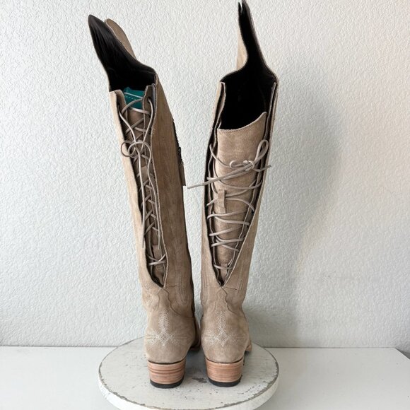 Lane LEXINGTON Over the Knee Womens Cowboy Boots 8.5 Latte Suede Western Cowgirl - Picture 4 of 14